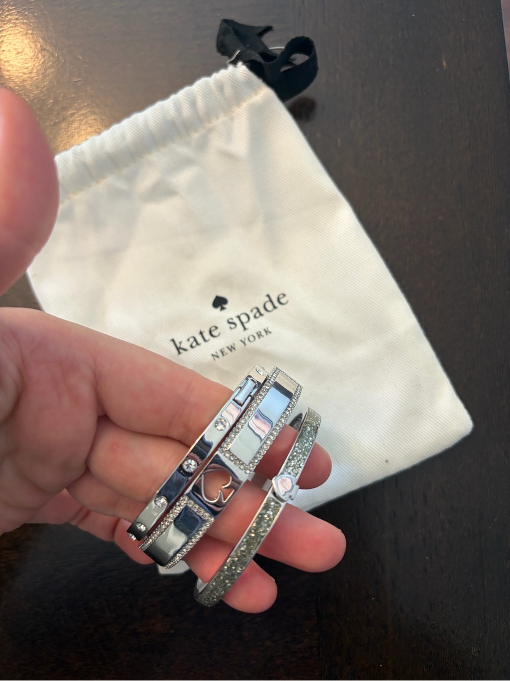 kate spade Silver Tone Crystal and Heart Accent Bracelet Set